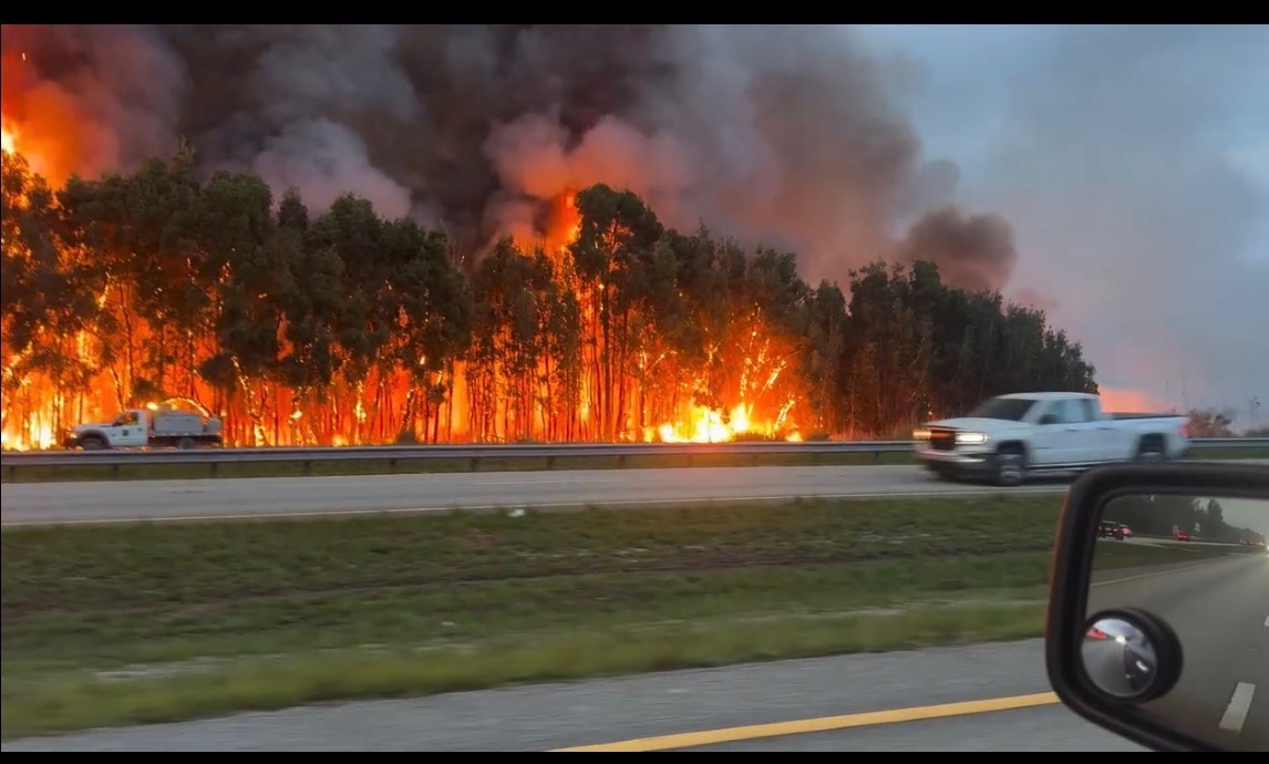 Everglades wildfire reaching the highway, west Miami-Dade